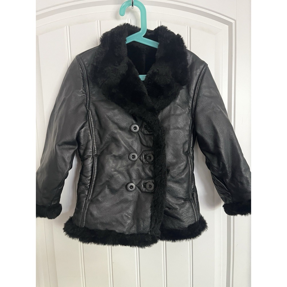 Wilsons Leather Kids M Black Genuine Leather Jacket Insulated Fur Lining CC